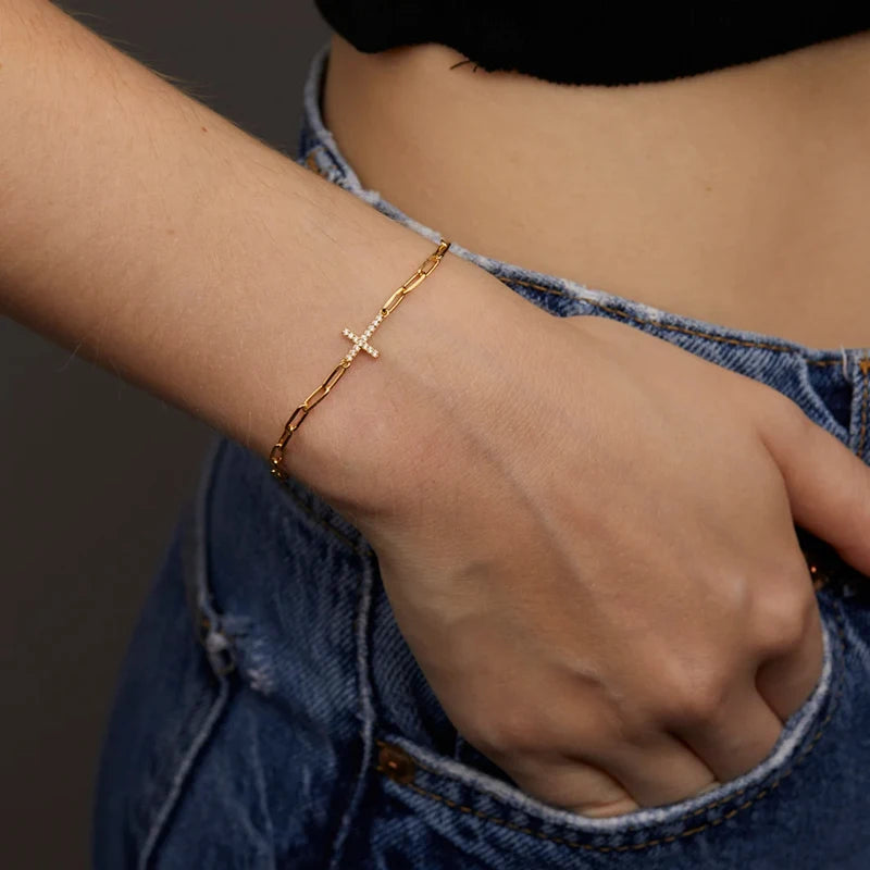Crystal Cross Bracelet Gold