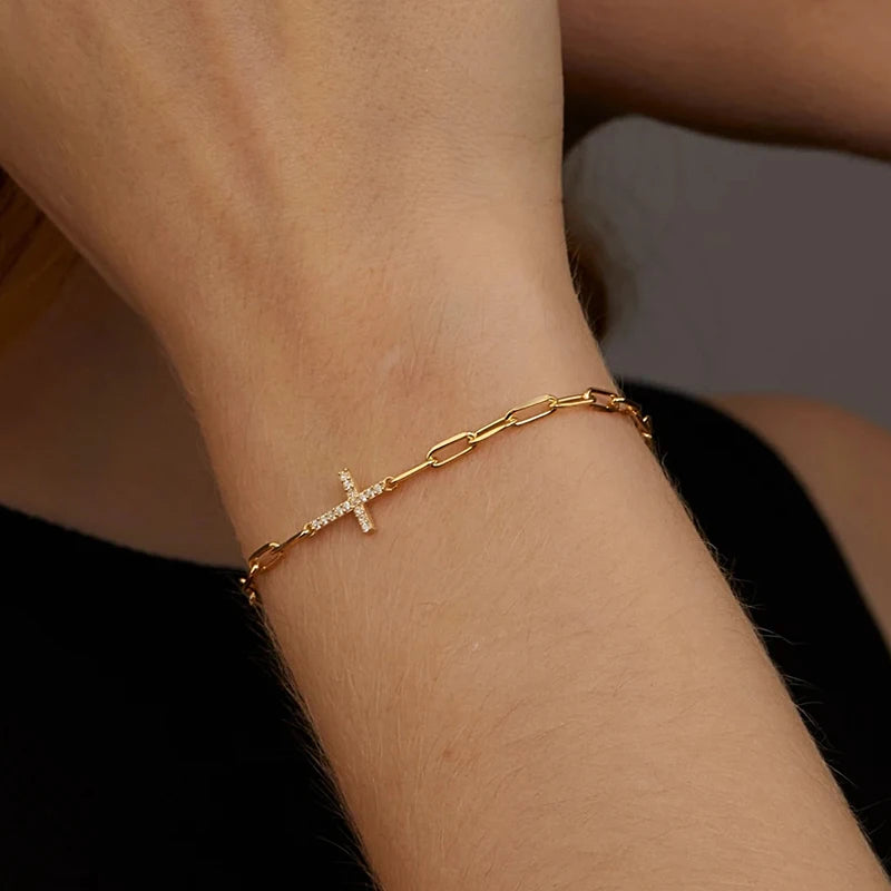 Crystal Cross Bracelet Gold